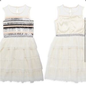 BCBGirls Ivory Sequin Dress Pleated Bottom
NWT Size 10